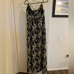 4SI3NNA Black and Yellow Floral Maxi Dress
